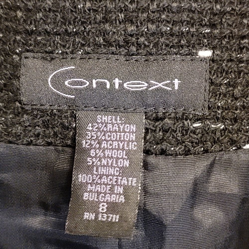 Context-Black textured short jkt. with white specs,collared, long sleeved 8. NWT - Picture 3 of 11